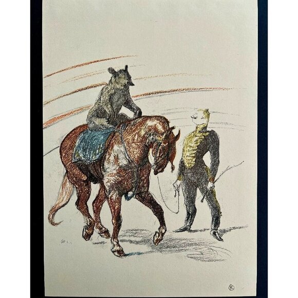 Toulouse Lautrec Bear Performing Circus 1967 Art Lithograph Matted Art Print - Picture 2 of 7